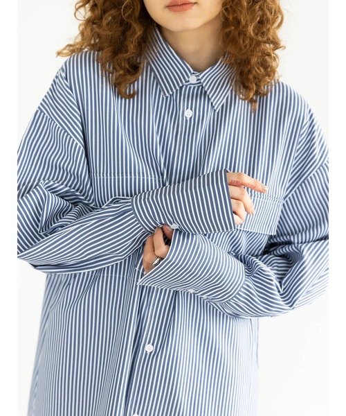 koe(コエ)の「ジェンダーレスストライプシャツ*(シャツ/ブラウス・レディース・ホワイト/ネイビー/サックスブルー・M/L)」の13枚目の写真