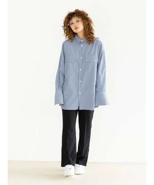 koe(コエ)の「ジェンダーレスストライプシャツ*(シャツ/ブラウス・レディース・ホワイト/ネイビー/サックスブルー・M/L)」の18枚目の写真
