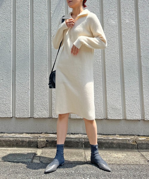 Jewelobe（ジュエローブ）の「ハーフジップセミタイトニットワンピース（ワンピース・レディース・ブラック/ピンク/アイボリー/杢グレー・FREE）」の2枚目の写真