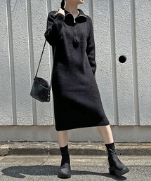 ハーフジップセミタイトニットワンピース