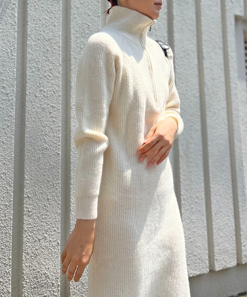 Jewelobe（ジュエローブ）の「ハーフジップセミタイトニットワンピース（ワンピース・レディース・ブラック/ピンク/アイボリー/杢グレー・FREE）」の10枚目の写真