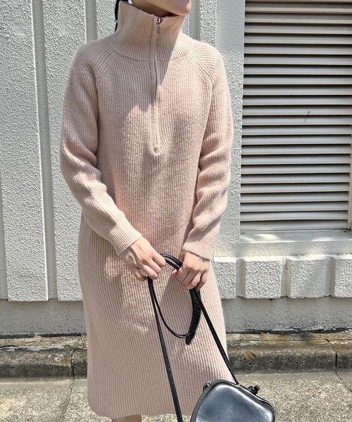 Jewelobe（ジュエローブ）の「ハーフジップセミタイトニットワンピース（ワンピース・レディース・ブラック/ピンク/アイボリー/杢グレー・FREE）」の12枚目の写真