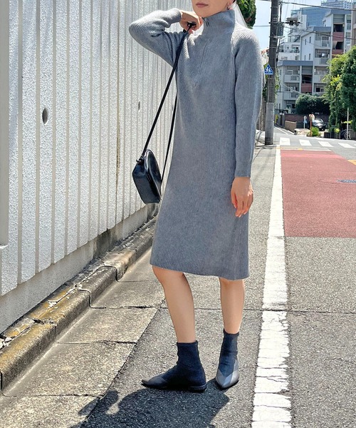 Jewelobe（ジュエローブ）の「ハーフジップセミタイトニットワンピース（ワンピース・レディース・ブラック/ピンク/アイボリー/杢グレー・FREE）」の13枚目の写真