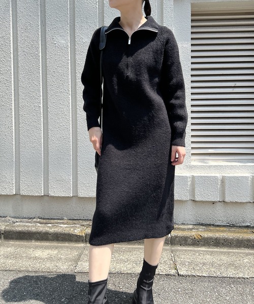 Jewelobe（ジュエローブ）の「ハーフジップセミタイトニットワンピース（ワンピース・レディース・ブラック/ピンク/アイボリー/杢グレー・FREE）」の14枚目の写真
