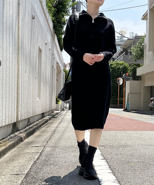 Jewelobe（ジュエローブ）の「ハーフジップセミタイトニットワンピース（ワンピース・レディース・ブラック/ピンク/アイボリー/杢グレー・FREE）」の21枚目の写真