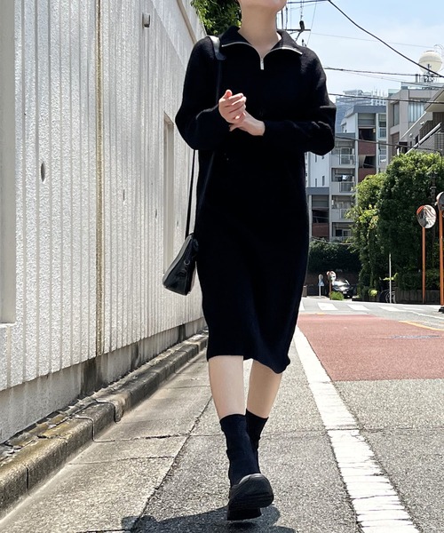 Jewelobe（ジュエローブ）の「ハーフジップセミタイトニットワンピース（ワンピース・レディース・ブラック/ピンク/アイボリー/杢グレー・FREE）」の8枚目の写真