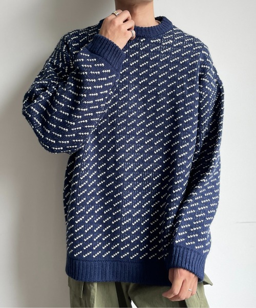 CPCM（シーピーシーエム）の「バーズアイクルーネックニット（ニット/セーター・メンズ・ネイビー/ブラウン/アイボリー・MEDIUM/LARGE）」の3枚目の写真