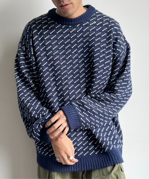 CPCM（シーピーシーエム）の「バーズアイクルーネックニット（ニット/セーター・メンズ・ネイビー/ブラウン/アイボリー・MEDIUM/LARGE）」の4枚目の写真