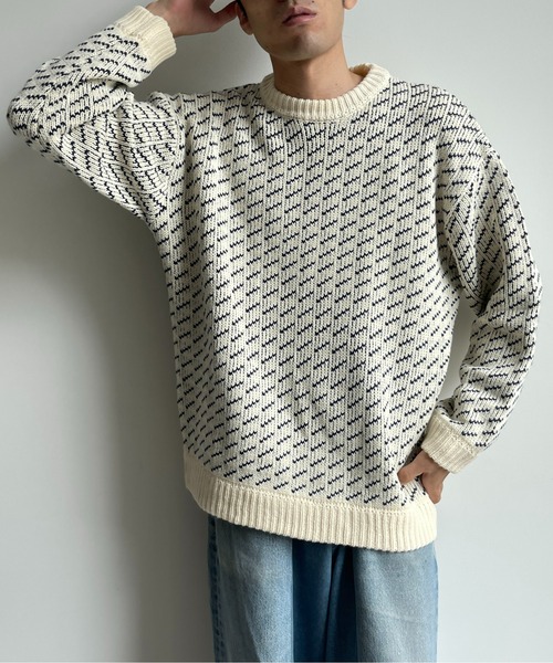 CPCM（シーピーシーエム）の「バーズアイクルーネックニット（ニット/セーター・メンズ・ネイビー/ブラウン/アイボリー・MEDIUM/LARGE）」の16枚目の写真