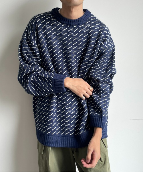 CPCM（シーピーシーエム）の「バーズアイクルーネックニット（ニット/セーター・メンズ・ネイビー/ブラウン/アイボリー・MEDIUM/LARGE）」の5枚目の写真