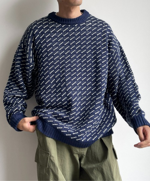 CPCM（シーピーシーエム）の「バーズアイクルーネックニット（ニット/セーター・メンズ・ネイビー/ブラウン/アイボリー・MEDIUM/LARGE）」の8枚目の写真