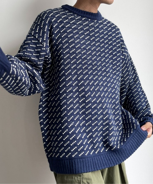 CPCM（シーピーシーエム）の「バーズアイクルーネックニット（ニット/セーター・メンズ・ネイビー/ブラウン/アイボリー・MEDIUM/LARGE）」の9枚目の写真