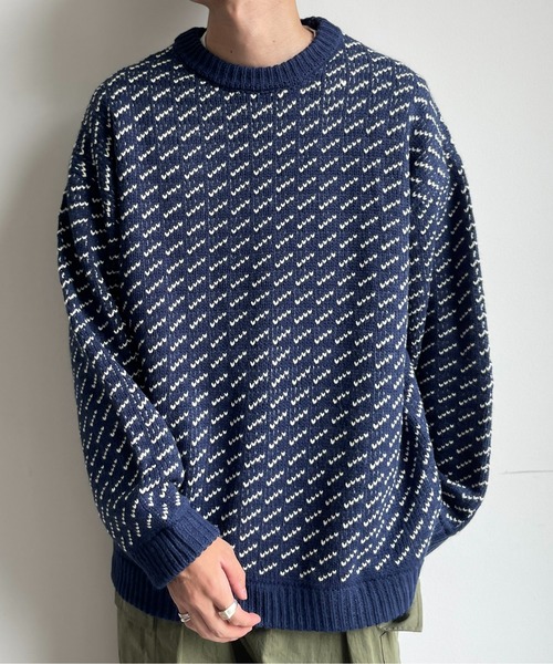 CPCM（シーピーシーエム）の「バーズアイクルーネックニット（ニット/セーター・メンズ・ネイビー/ブラウン/アイボリー・MEDIUM/LARGE）」の6枚目の写真