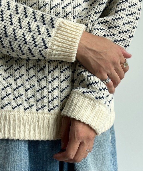 CPCM（シーピーシーエム）の「バーズアイクルーネックニット（ニット/セーター・メンズ・ネイビー/ブラウン/アイボリー・MEDIUM/LARGE）」の18枚目の写真