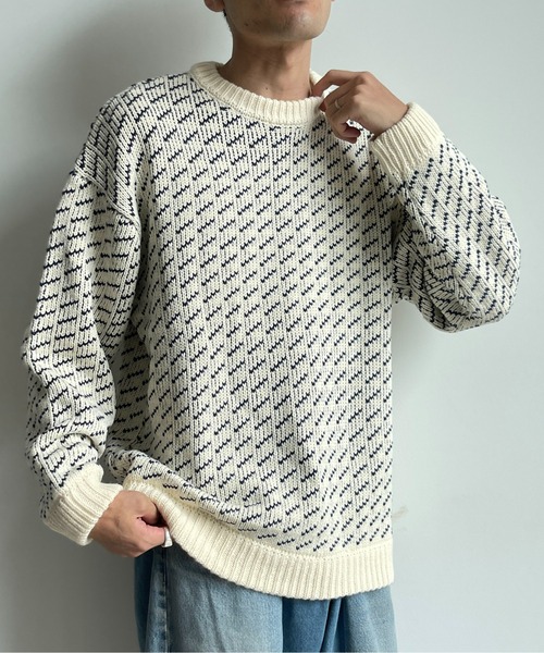 CPCM（シーピーシーエム）の「バーズアイクルーネックニット（ニット/セーター・メンズ・ネイビー/ブラウン/アイボリー・MEDIUM/LARGE）」の14枚目の写真