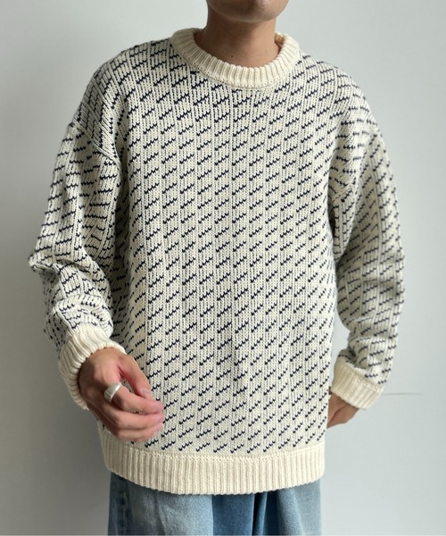 CPCM（シーピーシーエム）の「バーズアイクルーネックニット（ニット/セーター・メンズ・ネイビー/ブラウン/アイボリー・MEDIUM/LARGE）」の17枚目の写真