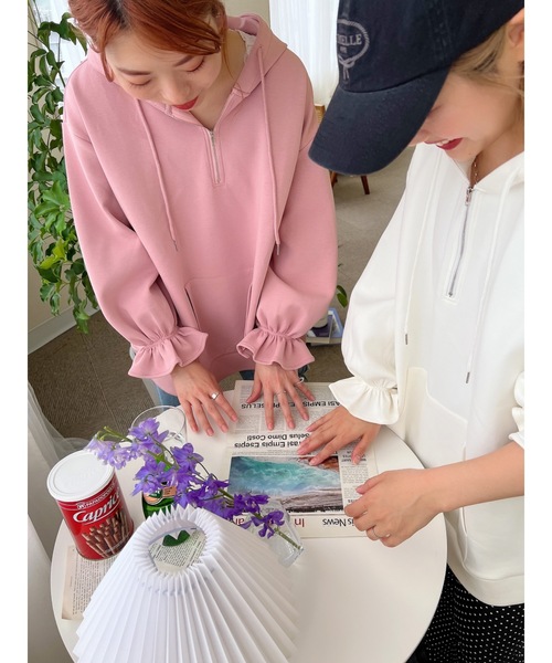 JUMELLE(ジュメロ)の「ハーフジップフレアフーディー(パーカー・レディース・ホワイト/ピンク・FREE)」の19枚目の写真