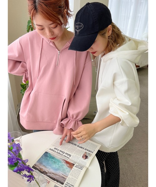 JUMELLE(ジュメロ)の「ハーフジップフレアフーディー(パーカー・レディース・ホワイト/ピンク・FREE)」の20枚目の写真