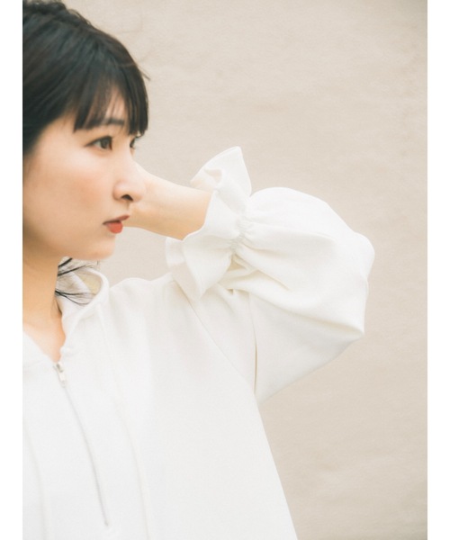 JUMELLE(ジュメロ)の「ハーフジップフレアフーディー(パーカー・レディース・ホワイト/ピンク・FREE)」の9枚目の写真