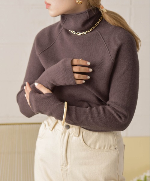 Bab（バブ）の「リンキングハイネックニットトップス（ニット/セーター・レディース・チャコールグレー/オレンジ/アイボリー/ピンク/ベージュ/ブラック・FREE）」の3枚目の写真