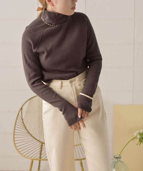 Bab（バブ）の「リンキングハイネックニットトップス（ニット/セーター・レディース・チャコールグレー/オレンジ/アイボリー/ピンク/ベージュ/ブラック・FREE）」の12枚目の写真