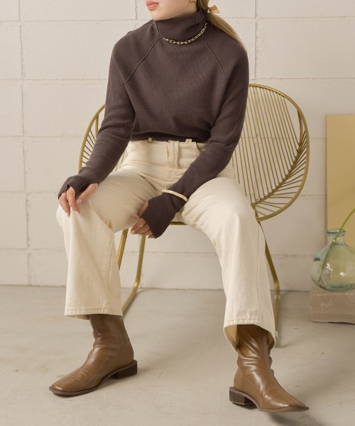 Bab（バブ）の「リンキングハイネックニットトップス（ニット/セーター・レディース・チャコールグレー/オレンジ/アイボリー/ピンク/ベージュ/ブラック・FREE）」の20枚目の写真