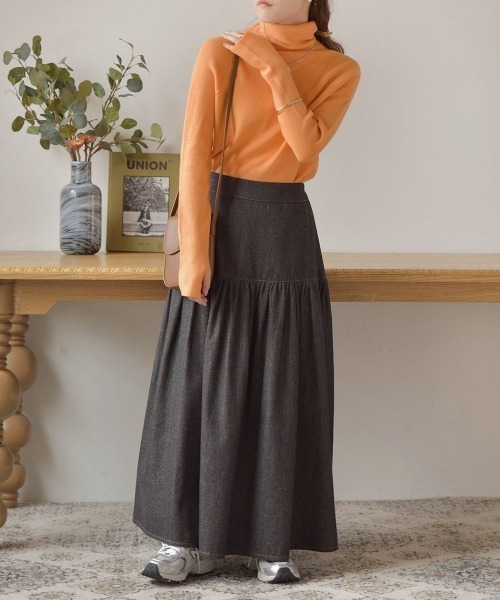 Bab（バブ）の「リンキングハイネックニットトップス（ニット/セーター・レディース・チャコールグレー/オレンジ/アイボリー/ピンク/ベージュ/ブラック・FREE）」の14枚目の写真