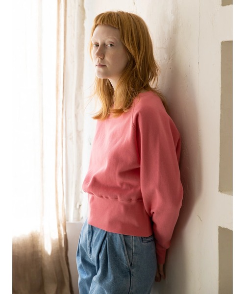 koe(コエ)の「ショート丈裏起毛トレーナー(スウェット・レディース・ピンク/アイボリー・M/L)」の15枚目の写真