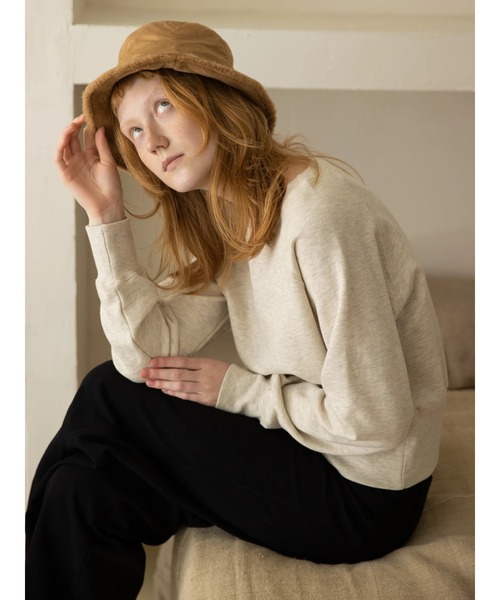 koe(コエ)の「ショート丈裏起毛トレーナー(スウェット・レディース・ピンク/アイボリー・M/L)」の16枚目の写真