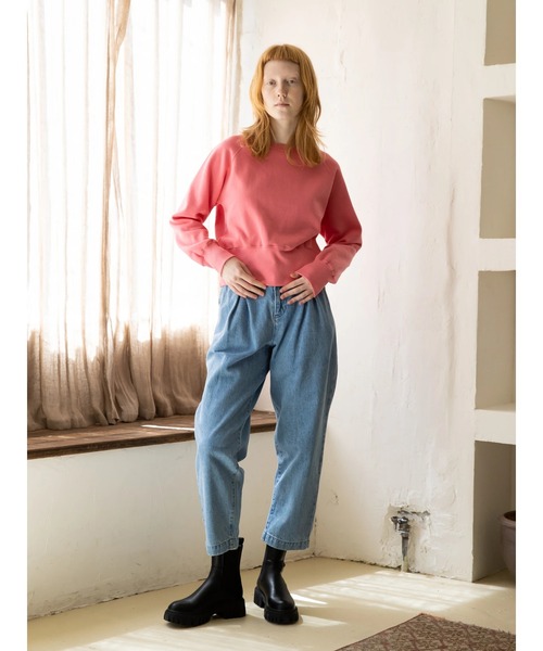 koe(コエ)の「ショート丈裏起毛トレーナー(スウェット・レディース・ピンク/アイボリー・M/L)」の5枚目の写真