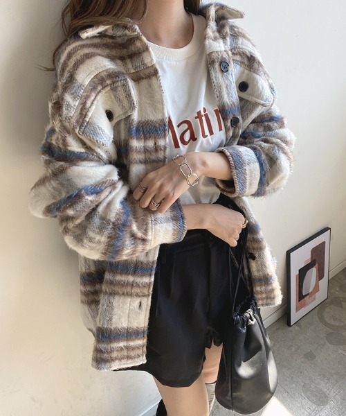 Futier land（フューティアランド）の「シャギーチェックビッグシャツアウター（ブルゾン・レディース・ブルー/アイボリー・MEDIUM）」の12枚目の写真