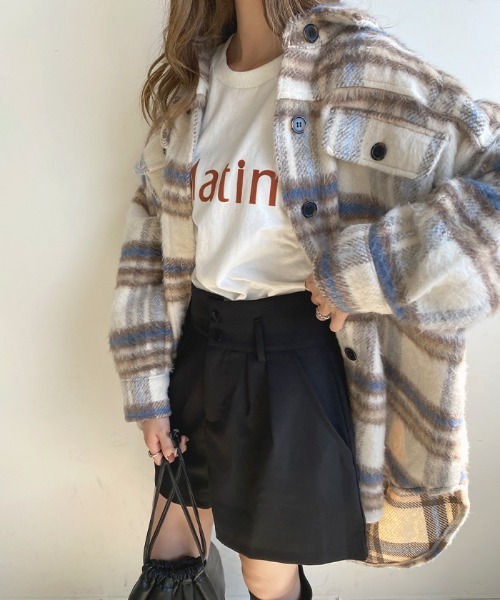 Futier land（フューティアランド）の「シャギーチェックビッグシャツアウター（ブルゾン・レディース・ブルー/アイボリー・MEDIUM）」の20枚目の写真