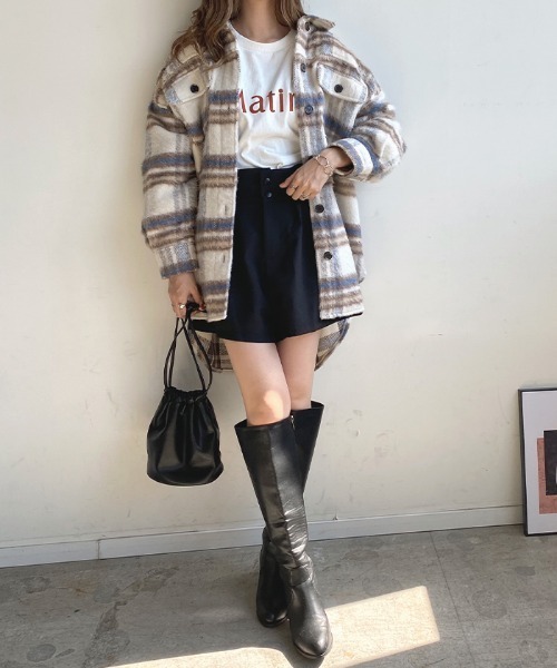 Futier land（フューティアランド）の「シャギーチェックビッグシャツアウター（ブルゾン・レディース・ブルー/アイボリー・MEDIUM）」の13枚目の写真