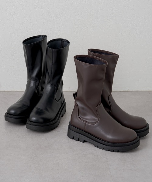 Kastane(カスタネ)の「ストレッチ厚底ミドルブーツ(ブーツ・レディース・ブラウン/ブラック・38/36/37)」の3枚目の写真