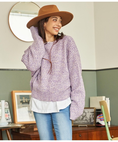 anap mimpi（アナップミンピ）の「前後2WAYトリコロールヤーンニットカーディガン（カーディガン/ボレロ・レディース・ブラウン/パープル/オレンジ・FREE）」の3枚目の写真