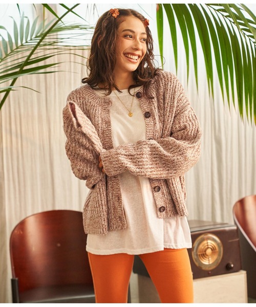 anap mimpi（アナップミンピ）の「前後2WAYトリコロールヤーンニットカーディガン（カーディガン/ボレロ・レディース・ブラウン/パープル/オレンジ・FREE）」の14枚目の写真