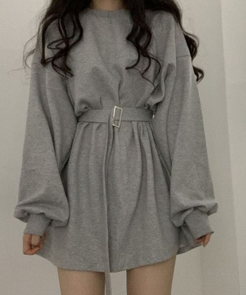 fiere（フィエール）の「ベルト付き無地ワンピース（ワンピース・レディース・ブラック/グレー・M/S/L）」の4枚目の写真