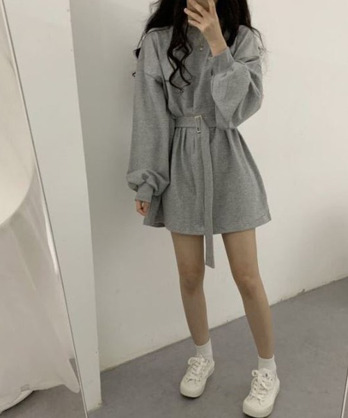 fiere（フィエール）の「ベルト付き無地ワンピース（ワンピース・レディース・ブラック/グレー・M/S/L）」の5枚目の写真