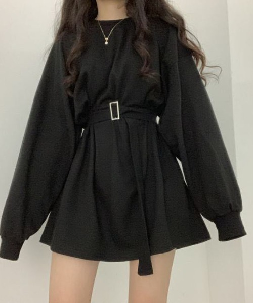 fiere（フィエール）の「ベルト付き無地ワンピース（ワンピース・レディース・ブラック/グレー・M/S/L）」の7枚目の写真