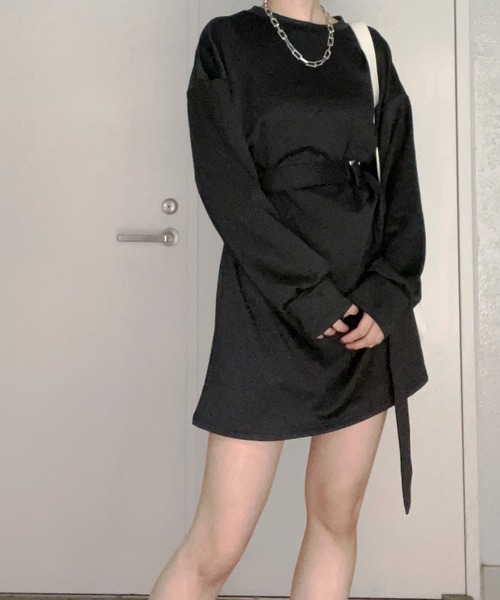 fiere（フィエール）の「ベルト付き無地ワンピース（ワンピース・レディース・ブラック/グレー・M/S/L）」の8枚目の写真