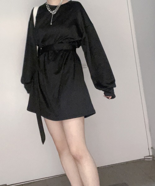 fiere（フィエール）の「ベルト付き無地ワンピース（ワンピース・レディース・ブラック/グレー・M/S/L）」の9枚目の写真