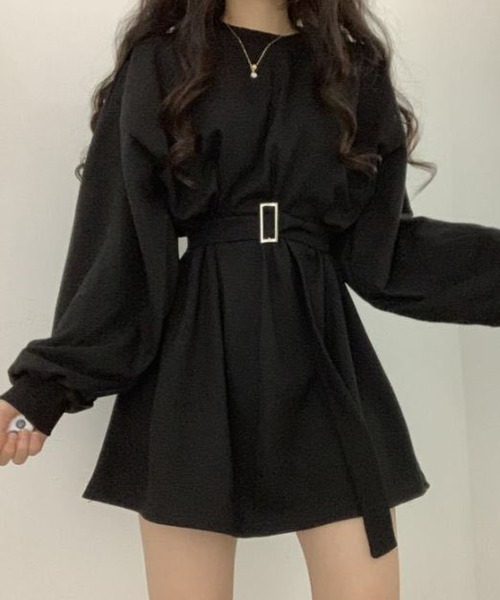 fiere（フィエール）の「ベルト付き無地ワンピース（ワンピース・レディース・ブラック/グレー・M/S/L）」の14枚目の写真