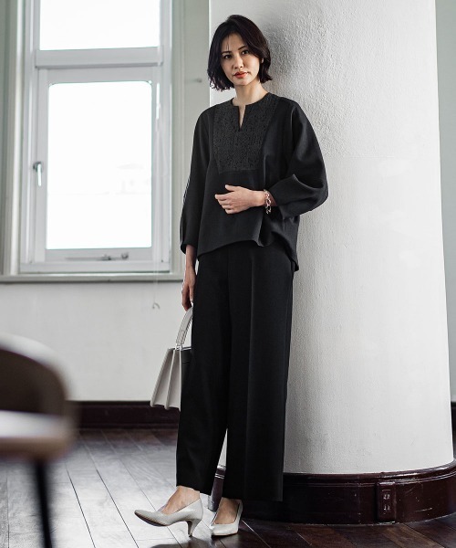 LAUTREAMONT(ロートレアモン)の「2WAYストレッチクリアワイドパンツ≪洗濯機で洗える≫(スラックス・レディース・ネイビー/ピンク/グリーン/オフホワイト・7号/9号/11号)」の5枚目の写真