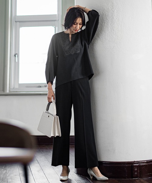 LAUTREAMONT(ロートレアモン)の「2WAYストレッチクリアワイドパンツ≪洗濯機で洗える≫(スラックス・レディース・ネイビー/ピンク/グリーン/オフホワイト・7号/9号/11号)」の6枚目の写真