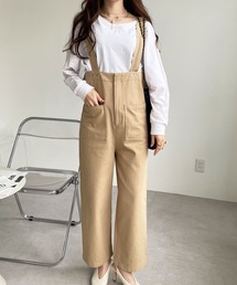 綿混ツイルハイウエストサロペット