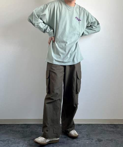 y/m by れぽすけ（イムバイレポスケ）の「ロゴプリントオーバーサイズロンT（Tシャツ/カットソー・メンズ・ライトグリーン/ブルー/ライトブラック・MEDIUM/LARGE）」の6枚目の写真