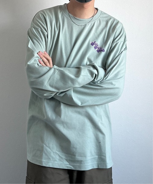 y/m by れぽすけ（イムバイレポスケ）の「ロゴプリントオーバーサイズロンT（Tシャツ/カットソー・メンズ・ライトグリーン/ブルー/ライトブラック・MEDIUM/LARGE）」の12枚目の写真