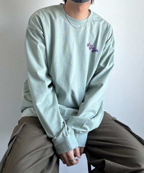 y/m by れぽすけ（イムバイレポスケ）の「ロゴプリントオーバーサイズロンT（Tシャツ/カットソー・メンズ・ライトグリーン/ブルー/ライトブラック・MEDIUM/LARGE）」の7枚目の写真