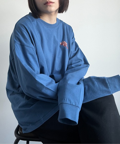 y/m by れぽすけ（イムバイレポスケ）の「ロゴプリントオーバーサイズロンT（Tシャツ/カットソー・メンズ・ライトグリーン/ブルー/ライトブラック・MEDIUM/LARGE）」の16枚目の写真