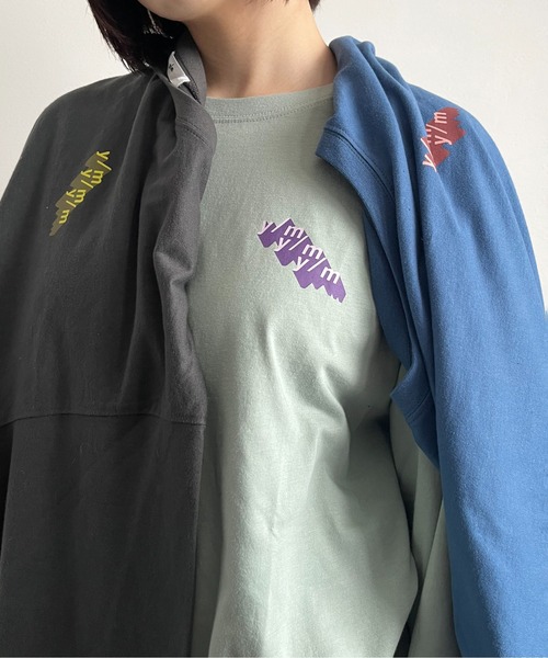 y/m by れぽすけ（イムバイレポスケ）の「ロゴプリントオーバーサイズロンT（Tシャツ/カットソー・メンズ・ライトグリーン/ブルー/ライトブラック・MEDIUM/LARGE）」の14枚目の写真